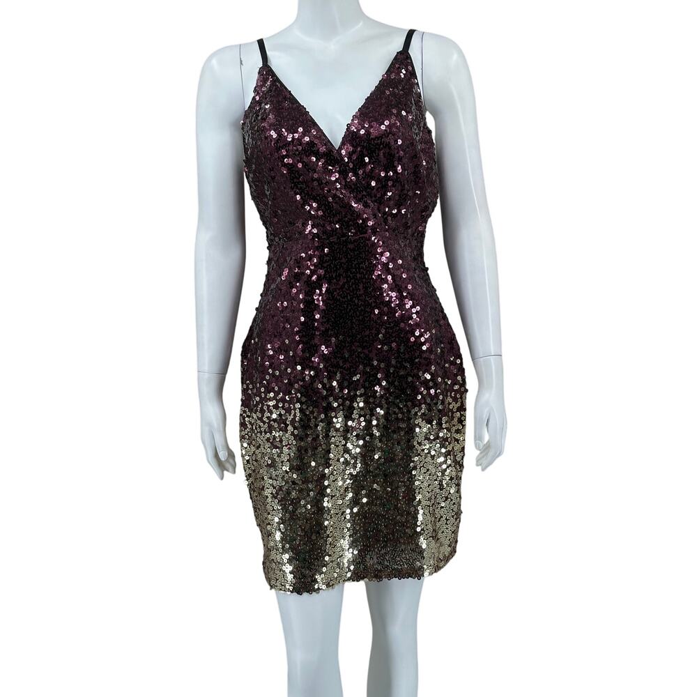 Venus Dress Womens Medium Red‎ Gold Ombre Sequins Babydoll Y2K NYE Party Glam